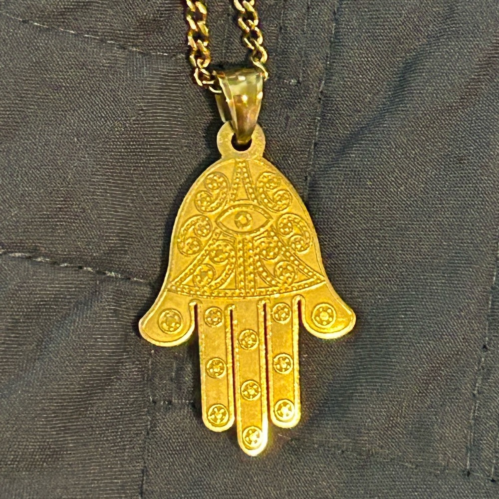 Gold Hamsa Hand Pendant Necklace